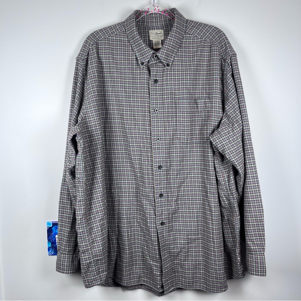 LL Bean Heavy Cotton Traditional Fit Green Plaid LS Gorpcore Button Up Size XXL